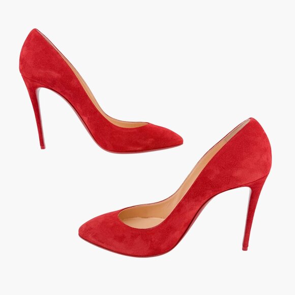 Christian Louboutin Eloise 100 Pumps EU 38.5 US 8.5 Red Suede Pointed High Heel - Picture 12 of 14